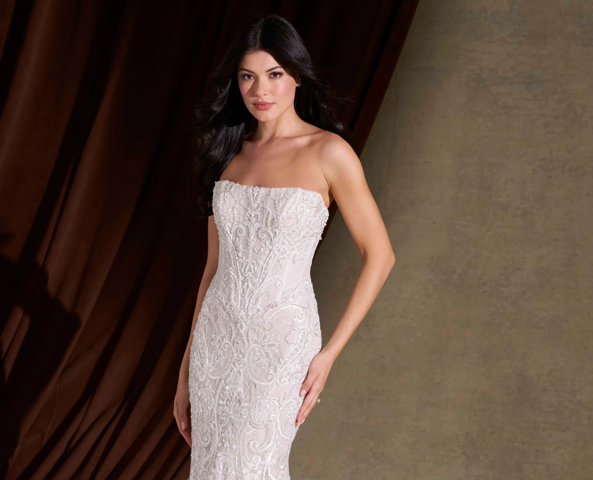 Model in Christina Wu Platinum dress