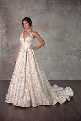 Essense of Australia D4140 #8 (IV-PL) Ivory Gown w Porcelain Tulle Plunge thumbnail