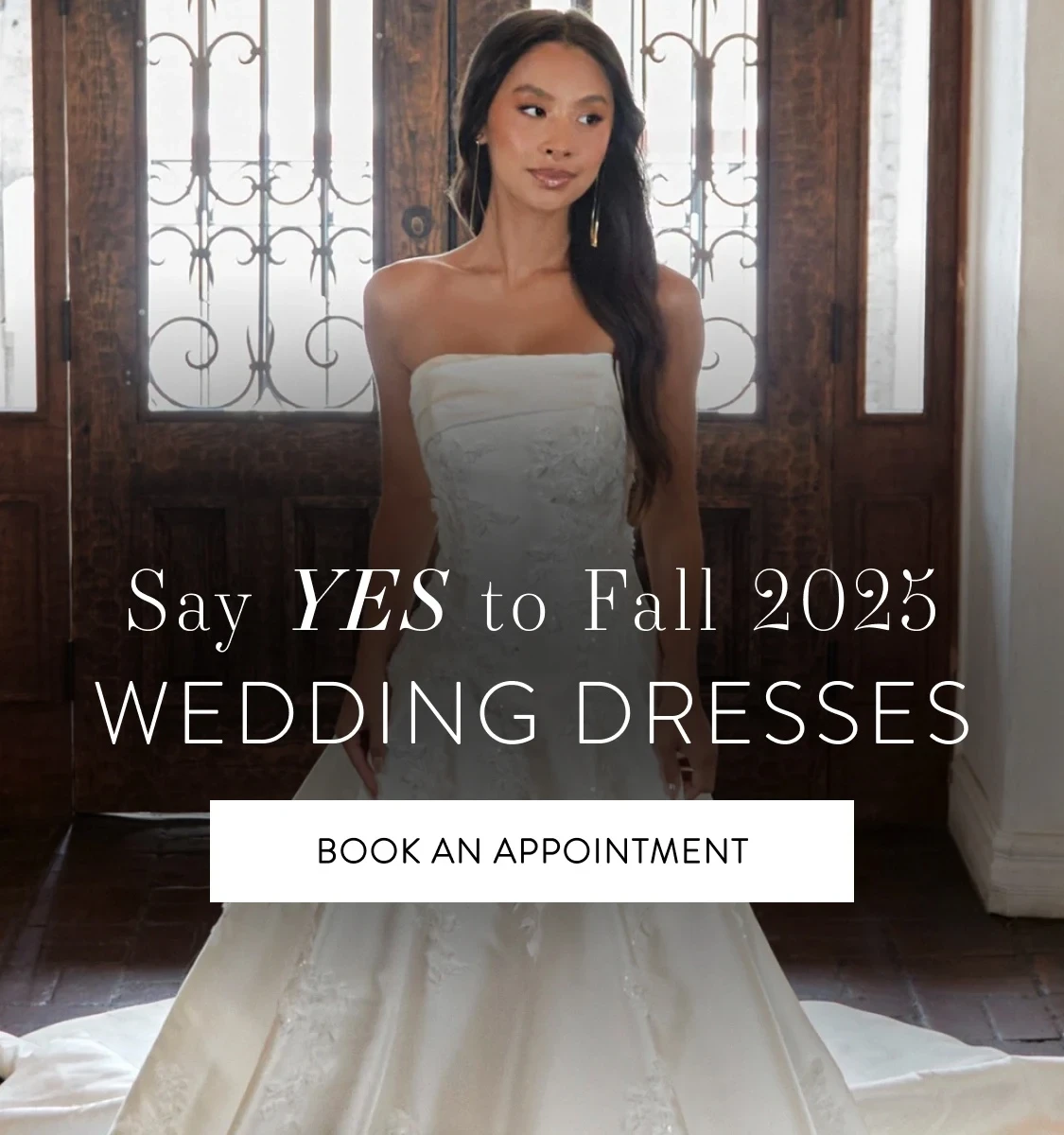 Model wearing bridal gown, mobile banner